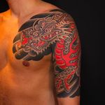 Ryu/Dragon half sleeve tattoo by Horisada. #Horisada #japanesetattoo #horimono #coloredtattoo #dragon #ryu #japanese