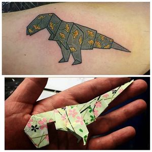 Origami T-Rex Tattoo by Keith Lin #trex #origami #origamiart #origamianimals #KeithLin