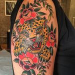 Leopard by Virginia Elwood #VirginiaElwood #color #leopard #traditional #tattoooftheday