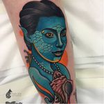 Mermaid tattoo by Piotr Gie #PiotrGie #graphic #mermaid #seashell #graphicmermaid #mermaidportrait