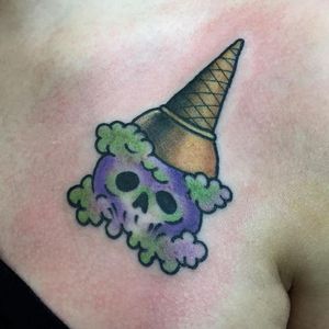 Skull ice cream cone tattoo by Christina Hock #ChristinaHock #skull #icecream #icecreamcone #purple