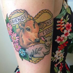Vegan tattoo by Kat Weir. #KatWeir #neotraditional #vegan #animal #cow