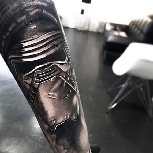 Kylo Ren tattoo by Levi Barnett. #realism #blackandgrey #LeviBarnett #StarWars #KyloRen