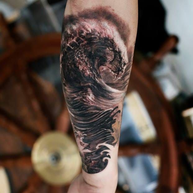 ocean sleeve tattoo realism liam primitive tattoo  Primitive Tattoo