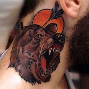 Growling Grizzly Bear Tattoo by Brando Chiesa @BrandoChiesa #BrandoChiesa #Italy #Neotraditional #Beast #animaltattoo #bear