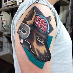 Fallout New Vegas' Rex Tattoo by Mike Boyd #abstract #cubism #moderntattooing #MikeBoyd