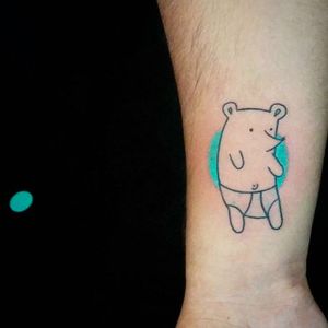 Bear in nappies tattoo by Bona Sunama. #BonaSunama #BonaSunamaRaquel #simple #cute #animals #critters #naive #bear