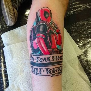 LOL do we have to know that?! Deadpool tattoo, unknown artist #Deadpool #comic #marvel