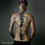 Spine tattoo by MinervasLinda #MinervasLinda #backpiecetattoos #blackandgrey #abstract #illustrative #realism #mashup #spine #vertebrae #bones
