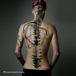 Spine tattoo by MinervasLinda #MinervasLinda #backpiecetattoos #blackandgrey #abstract #illustrative #realism #mashup #spine #vertebrae #bones