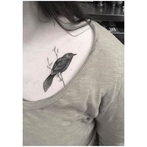 Small Black and Grey Bird tattoo by Dr. Woo @_dr.woo_ #blackandgrey #bird #singleneedle #micro #drwoo