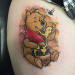 ‘Winnie the Pooh’ tattoo by Brad Bellante. #sketch #watercolor #winniethepooh #pooh #poohbear #nostalgia #children #tvshow #cartoon #book #BradBellante