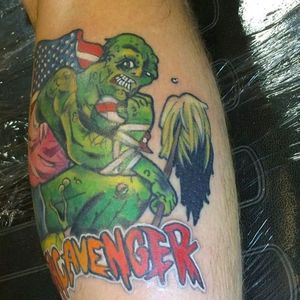 Toxic Avenger piece by Misty Dawn Brothers (via IG --  typhoid_misty) #MistyDawnBrothers #toxie #toxicavenger #toxicavengertattoo