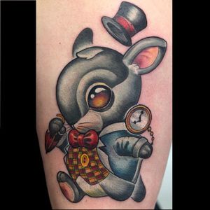 Alice in Wonderland's rabbit tattoo by Rude Eye #RudeEye #newschool #animal #cute #kawaii #babyanimal #rabbit #aliceinwonderland