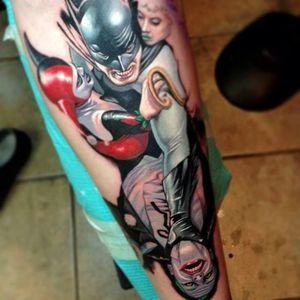 Batman and Joker tattoo by Steve Wimmer #batman #joker #stevewimmer