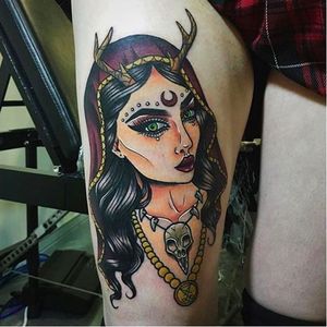 Beautiful witch tattoo by the very talented Maddison Magick #MaddisonMagick #witch #TattooJam (Photo: Instagram)