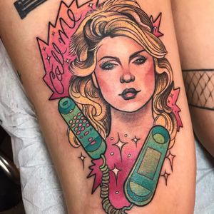 Hangin' on the telephone by Helena Darling #HelenaDarling #color #neotraditional #newtraditional #Blondie #portrait #DebbieHarry #80s #phone #stars #sparkle #music #tattoooftheday