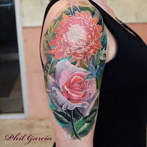 Rose and Mum by Phil Garcia (via IG-phil_garcia805) #chrysanthemum #flower #november #birthflower #mum #realistic #color #PhilGarcia