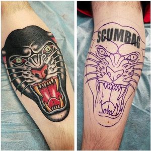 Cover up tattoo by Cris de Armas. #panther #traditional #coverup