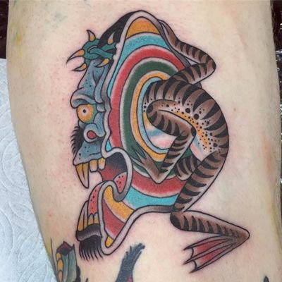Gorilla meets Frog by Gregory Whitehead #GregoryWhitehead #traditional #gorilla #frog #color #surreal #tattoooftheday