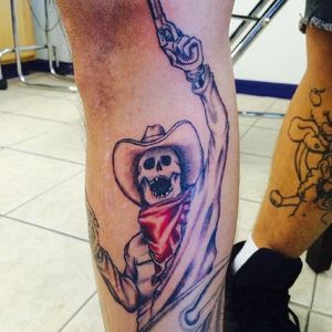 Outlaw skeleton tattoo, by Yoshi at The Devine Canvas #bandittattoo #bandit #skull #Yoshi #outlaw