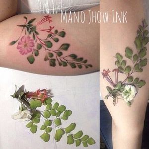 Reproduzindo a técnica da tatuadora Rit Kit #ViniciusLeite #ManoJhowInk #tatuadoresdobrasil #brazilianartist #brasil #brazil #flores #flowers #folhas #leafs #botanic #botanica #naturalstencil