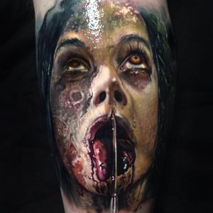 Gruesome by Paul Acker (via IG-paulackertattoo) #horror #horrorrealism #portrait #color #realism #halloween #zombie #PaulAcker