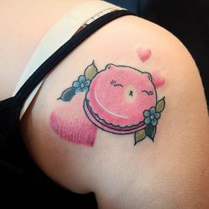 Kawaii macaron tattoo by Lou DC. #LouDC #kawaii #girly #cute #pinkwork #macaron