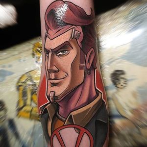 Handsome Jack Tattoo by Thom Bulman #borderlands #handsomejack #newschool #popculture #popculturetattoos #newschoolpopculture #boldtattoos #popcultureartist #ThomBulman
