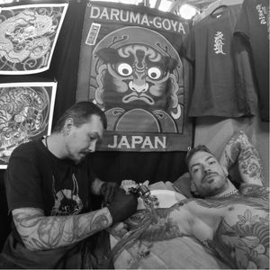 Irezumi tattooer Rico Daruma works on a beautiful in-progress sleeve at last year's convention. #londontattooconvention #irezumi #ricodaruma #arm