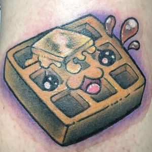 Cute waffle tattoo by Jen Imler. #traditional #newschool #waffle #cute #JenImler