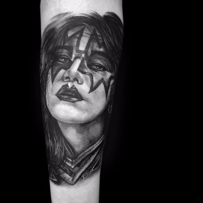Ace by Jimi May #JimiMay #realism #realistic #hyperrealism #portrait #blackandgrey #Kiss #music #musictattoo #Ace #AceFrehley #stars #rockandroll #tattoooftheday