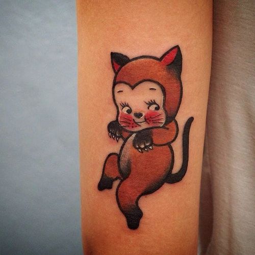 Cat Kewpie tattoo by Miss Ink. #cat #kewpie #cute #doll #baby #adorable