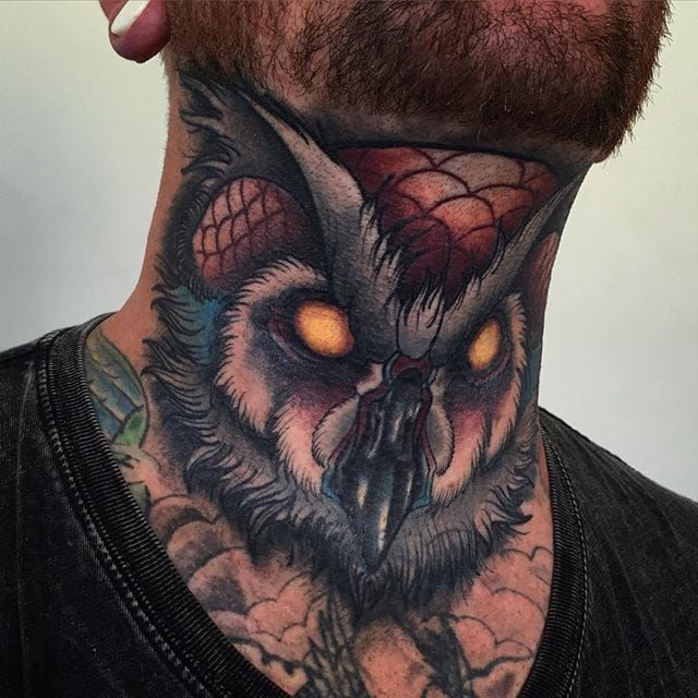 30 Owl Neck Tattoo Designs For Men  Bird Ink Ideas  Tatuagem na garganta  Tatuagem no pescoço Tatuagem curuja