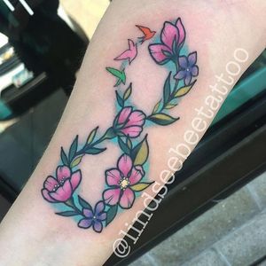Pinkwork infinity tattoo by Lindsee Bee. #LindseeBee #infinity #pinkwork #kawaii #girly #cute #floral #flower