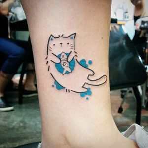 Cat tattoo by Bona Sunama. #BonaSunama #BonaSunamaRaquel #simple #cute #animals #critters #naive #cat #kitty #pet