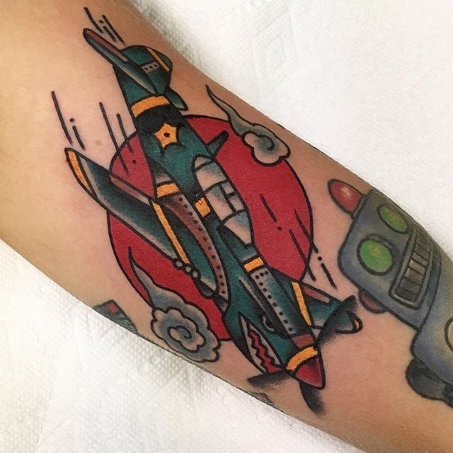 fighter plane tattoo by dave wah at stay humble tattoo company in baltimore  maryland the best tattoo shop and art  Plane tattoo Airplane tattoos  Aviation tattoo