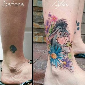‘Winnie the Pooh’ tattoo by Gina Fote. #watercolor #sketch #eeyore #donkey #winniethepooh #pooh #poohbear #nostalgia #children #tvshow #cartoon #book #GinaFote