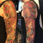 Tiger Sleeve by Gordon Combs (via IG-gordoncombs) #traditional #largescale #gordoncombs #color #oldschool #bold