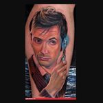 Super realistic David Tennant's 10th Doctor tattoo via Flavorwire #doctorwho #doctorwhotattoo #davidtennant #colorrealism #hyperrealism #scifitattoo