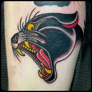 Panther Tattoo by Curt Baer #panther #panthertattoo #bigcat #bigcattattoo #bigcattattoos #traditional #neotraditional #CurtBaer