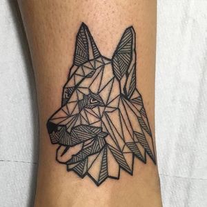 Geometric linework German Shepherd tattoo by Antonio Cerra. #dog #germanshepherd #linework #geometric #AntonioCerra