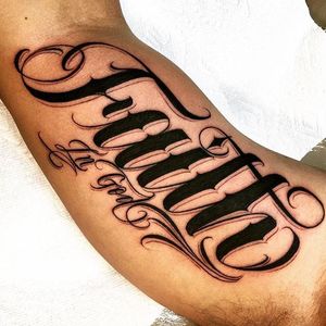 Faith Tattoo by Saul Lira #script #scripttattoo #lettering #letteringtattoo #letteringtattoos #customlettering #scriptartist #LAtattoos #SaulLira