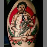 Gruesome Traditional Leatherface Tattoo by Morgan Freeman @Tattoosbymorgan #traditional #traditionaltattoo #Leatherface #Leatherfacetattoo #TexasChainsawMassacre #serialkiller #killertattoo #horror #thriller #darktattoos #TheTexasChainsawMassacre