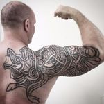Sköll tattoo by Sean Parry #SeanParry #nordic #viking #handpoked #handpoke #dotwork #sköll #wolf