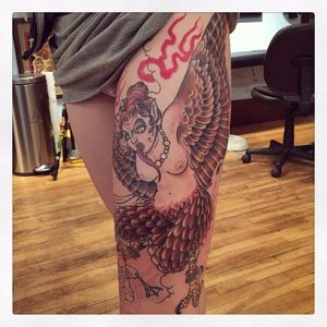 Harpy Tattoo by Gareth Hawkins #Harpy #Harpies #HarpyTattoo #MythologyTattoos #GreekTattoos #MythTattoos #Traditional #GarethHawkins