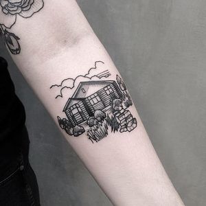 House tattoo by Juju. #Juju #house #home #architecture #blackwork