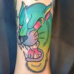 Panther Tattoo by Nick Stambaugh #panther #panthertattoo #traditonal #traditionaltattoo #brighttattoos #neon #neontattoo #colorful #quirky #creativetattoos #NickStambaugh