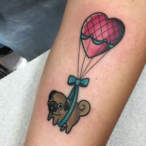 Hot air balloon pug tattoo by Christina Hock #ChristinaHock #airballoon #balloon #pug #dog