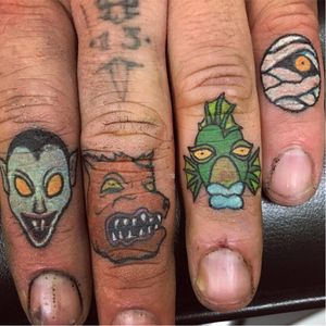 Cute Haunted Finger Tattoos by @Allangraves #Allangraves #Halloween #Halloweentattoo #Fingertattoos